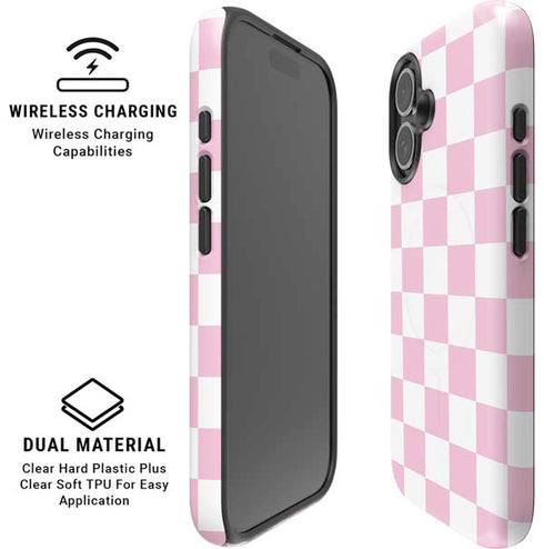 Pink and White Checkerboard iPhone 16 Plus Magsafe Impact Case